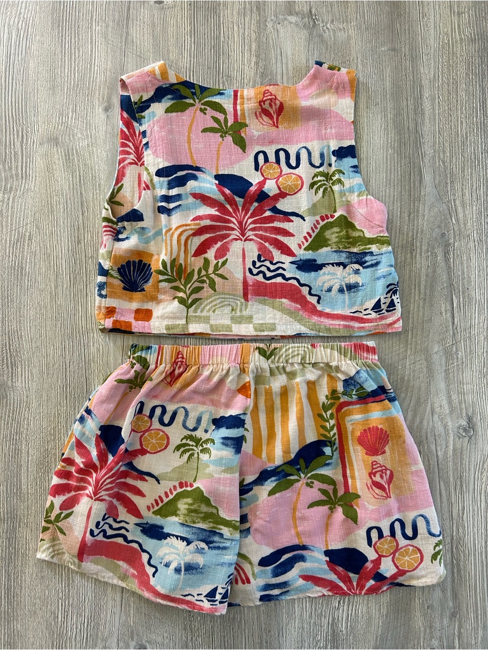 Paper Heart Tropical Print Linen Blend Two-Piece Crop Top and Shorts Set Summer - Picture 11 of 15